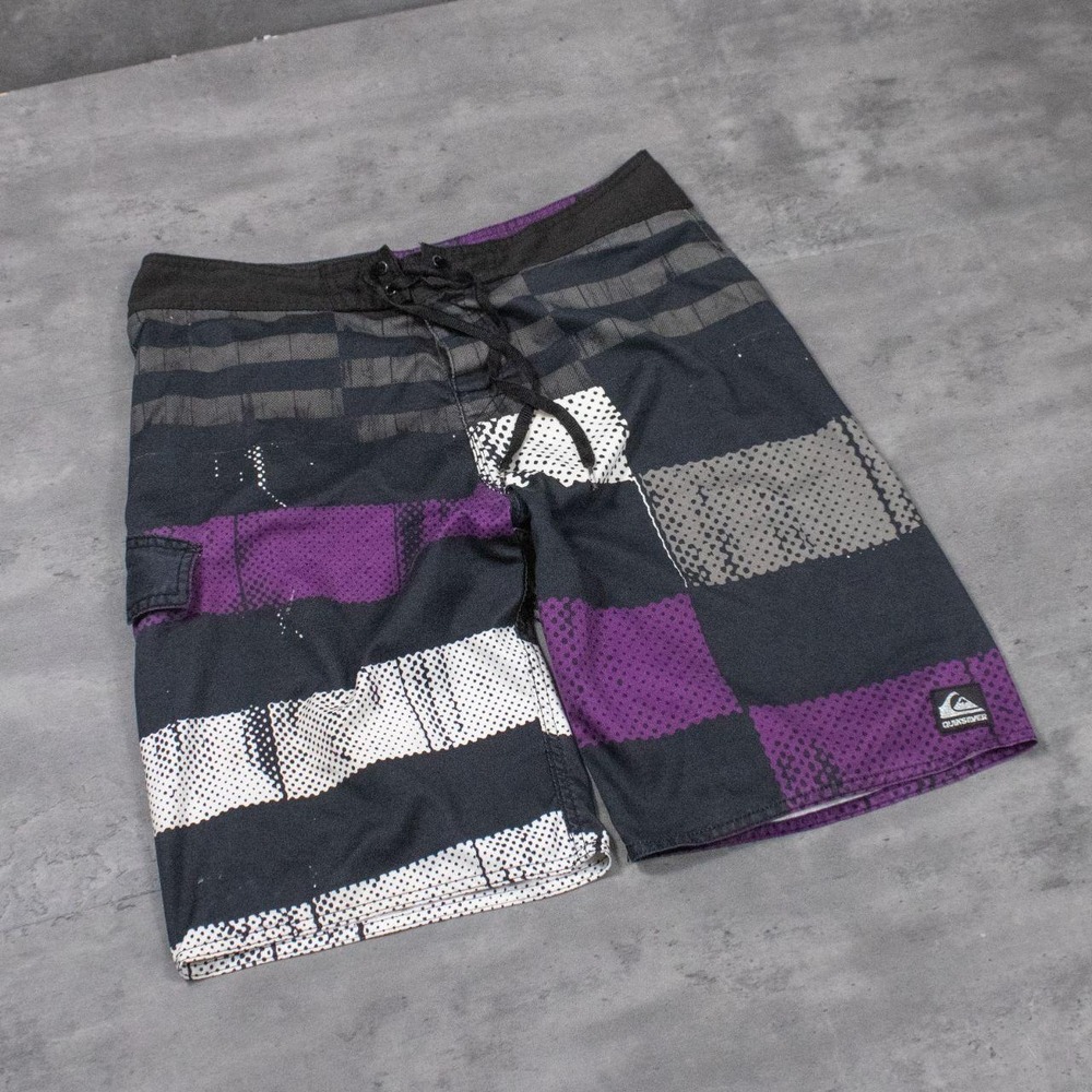 Y2K 00's Quiksilver Dark Purple Checkered Striped Plaid Wide Board Short's